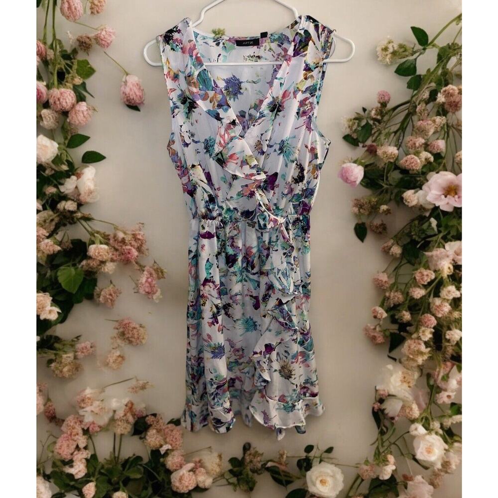 NWT Apt.9 Women's Size M Floral Sleeveless Dress Ruffle watercolor daisy